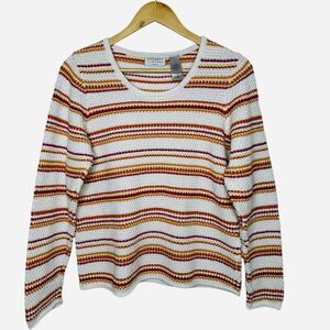VILLAGER Liz Claiborne Company Cotton Stripped Crotchet Sweater